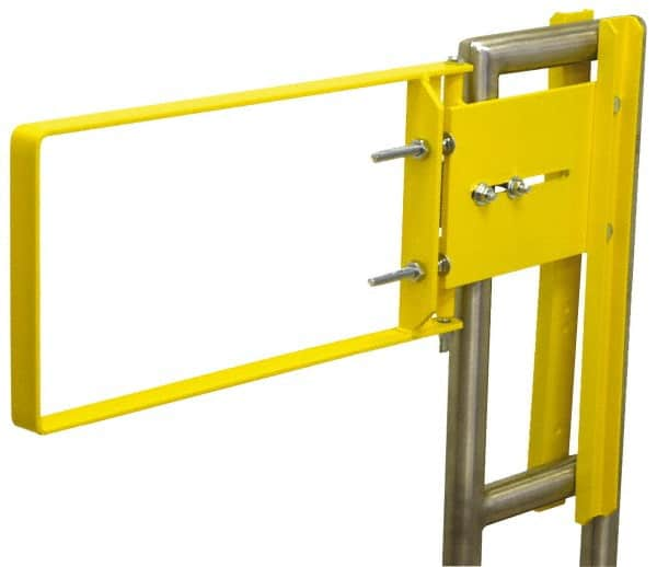 FabEnCo - Powder Coated Carbon Steel Self Closing Rail Safety Gate - Fits 17 to 18-1/2" Clear Opening, 21-1/2" Wide x 12" Door Height, 34 Lb, Yellow - Caliber Tooling