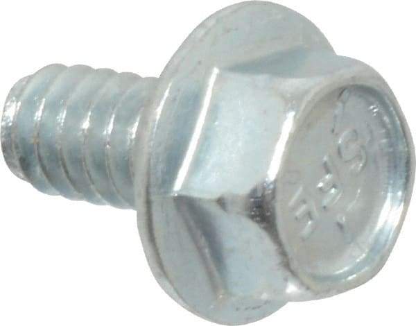 Value Collection - #10-24 UNC, 3/8" Length Under Head, Hex Drive Flange Bolt - 3/8" Thread Length, Grade 5 Steel, Serrated Flange, Zinc-Plated Finish - Caliber Tooling