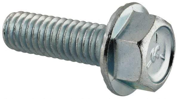 Value Collection - 5/16-18 UNC, 1" Length Under Head, Hex Drive Flange Bolt - 1" Thread Length, Grade 5 Steel, Serrated Flange, Zinc-Plated Finish - Caliber Tooling