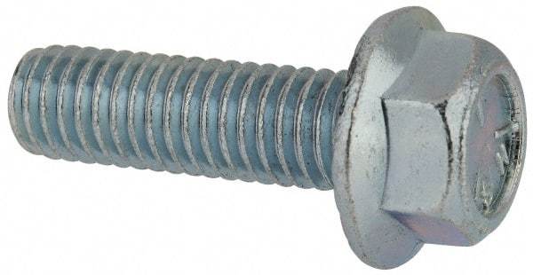 Value Collection - 3/8-16 UNC, 1-1/4" Length Under Head, Hex Drive Flange Bolt - 1-1/4" Thread Length, Grade 5 Steel, Serrated Flange, Zinc-Plated Finish - Caliber Tooling