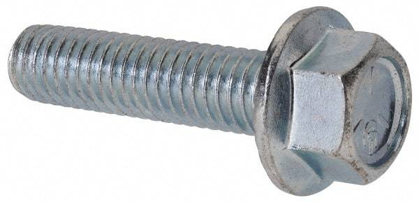 Value Collection - 3/8-16 UNC, 1-1/2" Length Under Head, Hex Drive Flange Bolt - 1-1/2" Thread Length, Grade 5 Steel, Serrated Flange, Zinc-Plated Finish - Caliber Tooling