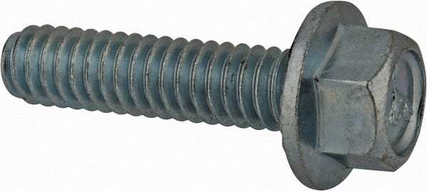 Value Collection - 1/4-20 UNC, 1" Length Under Head, Hex Drive Flange Bolt - 1" Thread Length, Grade 8 Steel, Serrated Flange, Zinc-Plated Finish - Caliber Tooling