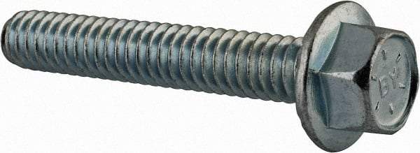 Value Collection - 1/4-20 UNC, 1-1/2" Length Under Head, Hex Drive Flange Bolt - 1-1/2" Thread Length, Grade 8 Steel, Serrated Flange, Zinc-Plated Finish - Caliber Tooling