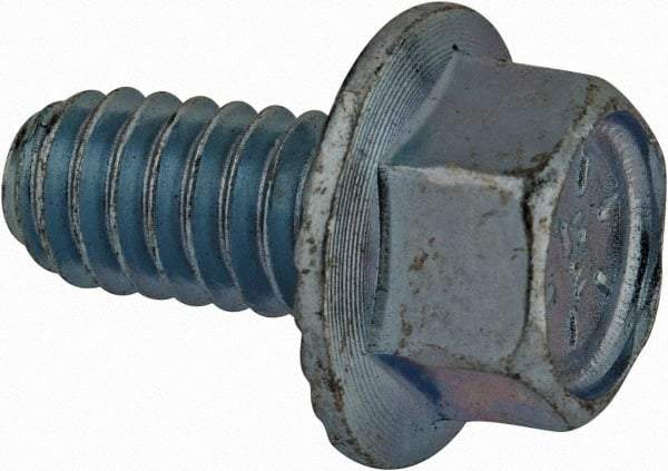 Value Collection - 1/4-20 UNC, 1/2" Length Under Head, Hex Drive Flange Bolt - 1/2" Thread Length, Grade 8 Steel, Serrated Flange, Zinc-Plated Finish - Caliber Tooling