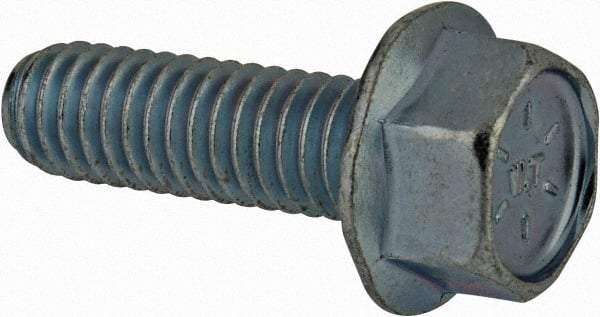 Value Collection - 5/16-18 UNC, 1" Length Under Head, Hex Drive Flange Bolt - 1" Thread Length, Grade 8 Steel, Serrated Flange, Zinc-Plated Finish - Caliber Tooling