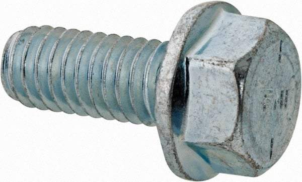 Value Collection - 5/16-18 UNC, 3/4" Length Under Head, Hex Drive Flange Bolt - 3/4" Thread Length, Grade 8 Steel, Serrated Flange, Zinc-Plated Finish - Caliber Tooling