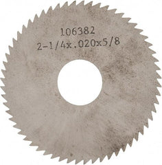 Made in USA - 2-1/4" Diam x 0.02" Blade Thickness x 5/8" Arbor Hole Diam, 60 Tooth Slitting and Slotting Saw - Arbor Connection, Solid Carbide, Concave Ground - Caliber Tooling