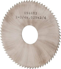 Made in USA - 2-3/4" Diam x 0.025" Blade Thickness x 3/4" Arbor Hole Diam, 72 Tooth Slitting and Slotting Saw - Arbor Connection, Solid Carbide, Concave Ground - Caliber Tooling