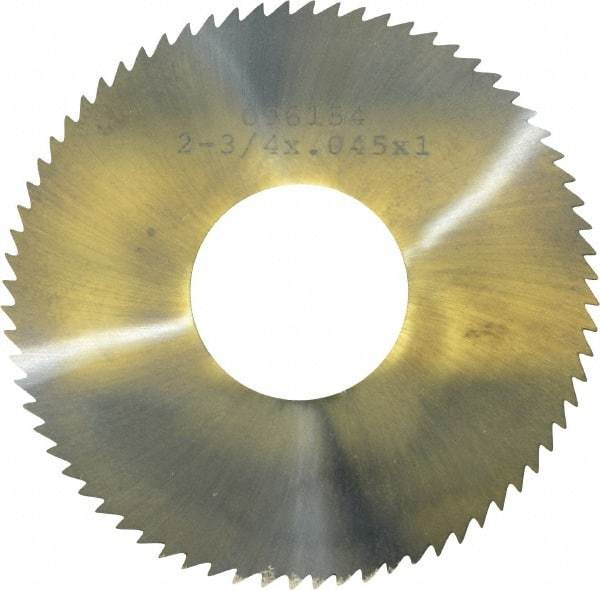 Made in USA - 2-3/4" Diam x 0.045" Blade Thickness x 1" Arbor Hole Diam, 72 Tooth Slitting and Slotting Saw - Arbor Connection, Solid Carbide, Concave Ground - Caliber Tooling