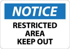 NMC - "Notice - Restricted Area - Keep Out", 7" Long x 10" Wide, Pressure-Sensitive Vinyl Safety Sign - Rectangle, 0.004" Thick, Use for Security & Admittance - Caliber Tooling