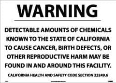 NMC - "Warning - Detectable Amounts of Chemicals Known to the State of California to Cause Cancer, Birth Defects or Other...", 10" Long x 14" Wide, Rigid Plastic Safety Sign - Rectangle, 0.05" Thick, Use for Hazardous Materials - Caliber Tooling