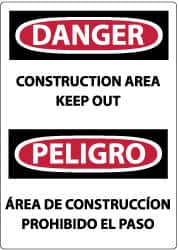 NMC - "Danger - Construction Area - Keep Out", 14" Long x 10" Wide, Pressure-Sensitive Vinyl Safety Sign - Rectangle, 0.004" Thick, Use for Security & Admittance - Caliber Tooling