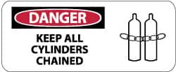 NMC - "Danger - Keep All Cylinders Chained", 7" Long x 17" Wide, Rigid Plastic Safety Sign - Rectangle, 0.05" Thick, Use for Accident Prevention - Caliber Tooling