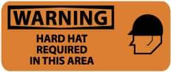 NMC - "Warning - Hard Hat Required in This Area", 7" Long x 17" Wide, Pressure-Sensitive Vinyl Safety Sign - Rectangle, 0.004" Thick, Use for Accident Prevention - Caliber Tooling