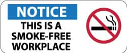 NMC - "Notice - This Is a Smoke-Free Workplace", 7" Long x 17" Wide, Pressure-Sensitive Vinyl Safety Sign - Rectangle, 0.004" Thick, Use for Smoking Regulations - Caliber Tooling