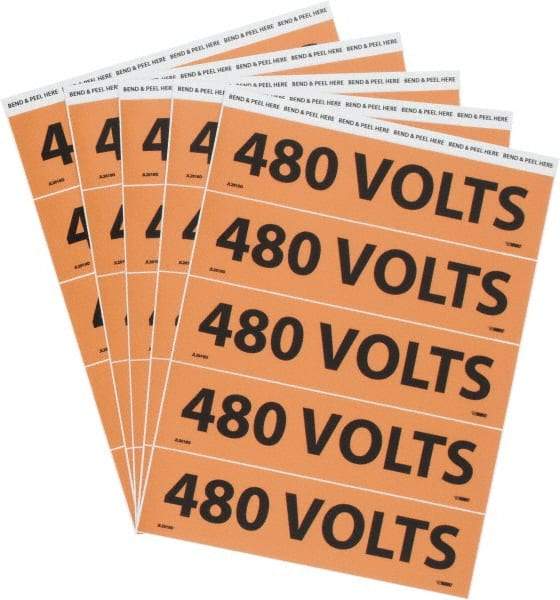 NMC - Electrical Markers Label - Legend: 480 Volts, English, Black & Orange, 9" Long x 2-1/4" High, Sign Muscle Finish - Caliber Tooling