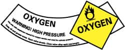 NMC - Hazardous Materials Label - Legend: Oxygen Warning! High Pressure, English, Yellow, Black & White, 5-1/4" Long x 2" High, Sign Muscle Finish - Caliber Tooling