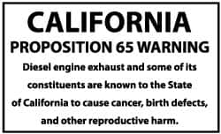 NMC - Hazardous Materials Label - Legend: California Proposition 65 - Warning - Diesel Engine Exhaust and Some of Its Constituents Are Known to the State of..., English, Black & White, 5" Long x 3" High, Sign Muscle Finish - Caliber Tooling