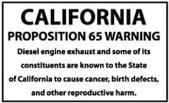 NMC - Hazardous Materials Label - Legend: California Proposition 65 - Warning - Diesel Engine Exhaust and Some of Its Constituents Are Known to the State of..., English, Black & White, 5" Long x 3" High, Sign Muscle Finish - Caliber Tooling