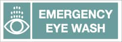 NMC - "Emergency Eye Wash", 5" Long x 14" Wide, Pressure-Sensitive Vinyl Safety Sign - Rectangle, 0.004" Thick, Use for First Aid - Caliber Tooling