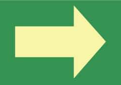 NMC - Right Arrow (Graphic), Pressure Sensitive Vinyl Exit Sign - 10" Wide x 7" High, Glow-in-the-Dark - Caliber Tooling