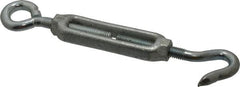 Made in USA - 144 (Eye) & 174 (Hook) Lb Load Limit, 3/8" Thread Diam, 2-7/8" Take Up, Malleable Iron Hook & Eye Turnbuckle - 3-7/8" Body Length, 1/4" Neck Length, 7-1/2" Closed Length - Caliber Tooling