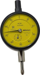 Mitutoyo - 10mm Range, 0-100 Dial Reading, 0.01mm Graduation Dial Drop Indicator - 2-3/16" Dial, 1mm Range per Revolution, 0.013mm Accuracy, Revolution Counter - Caliber Tooling