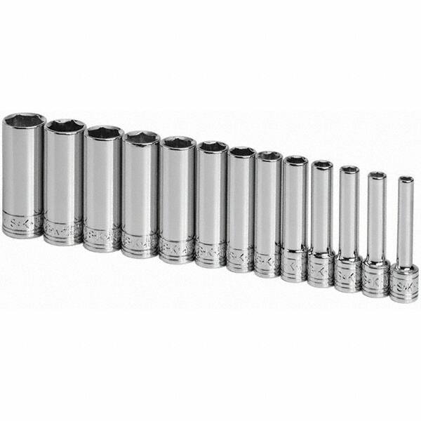 SK - 1/4" Drive Deep Socket Set - 4 to 15mm, Metric Measurement Standard - Caliber Tooling