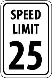 NMC - "Speed Limit 25", 12" Wide x 18" High, Aluminum Speed Limit Signs - 0.063" Thick, Black on White, Rectangle, Post Mount - Caliber Tooling