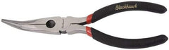 Blackhawk by Proto - 6-1/4" OAL, 2-7/32" Jaw Length x 29/32" Jaw Width, Long Nose Side Cutting Needle Nose Pliers - Round Jaw, Curved Head, Plastic Handles - Caliber Tooling