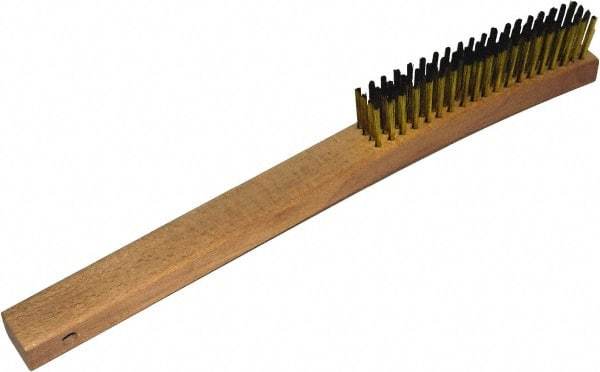 Gordon Brush - 4 Rows x 19 Columns Brass Plater Brush - 5-3/8" Brush Length, 13-3/4" OAL, 1-1/8 Trim Length, Wood Curved Handle - Caliber Tooling