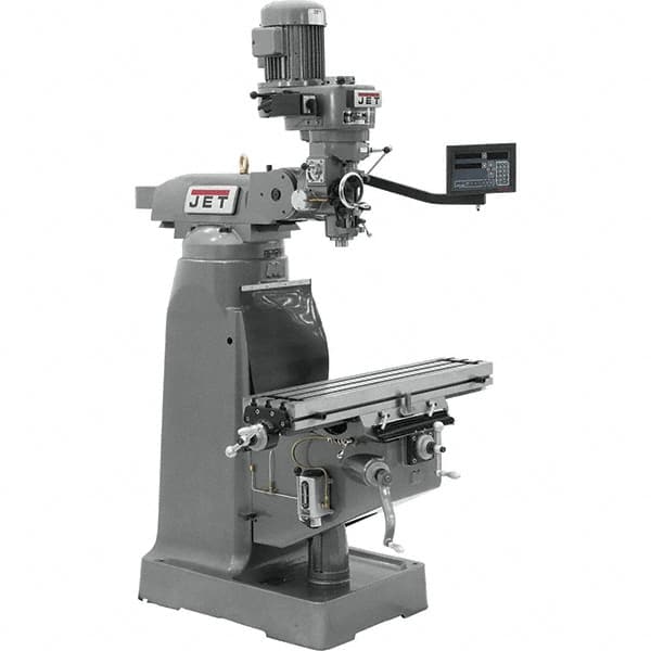 Jet - 7-7/8" Table Width x 35-3/4" Table Length, Variable Speed Pulley Control, 1 Phase Knee Milling Machine - R8 Spindle Taper, 1-1/2 hp - Caliber Tooling