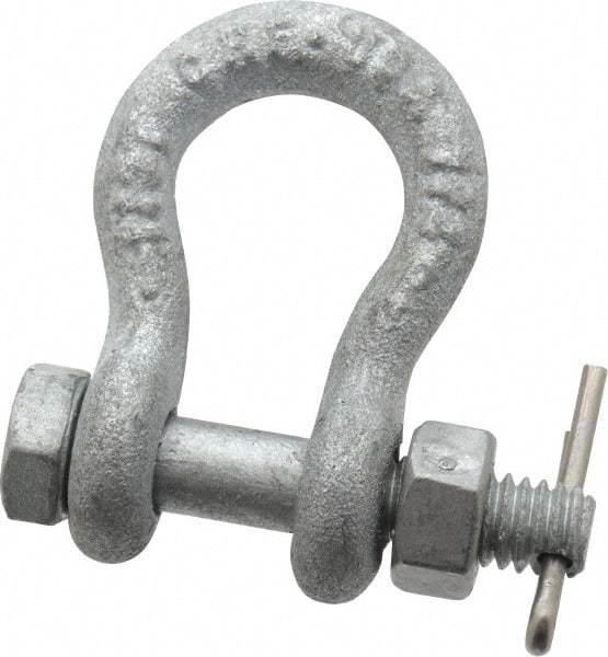 Made in USA - 1/4" Nominal Chain Size, 0.5 Ton Carbon Steel Bolt Anchor Shackle - 1/4" Diam, 5/16" Pin Diam, 1-1/8" High Inside Jaw, 3/4" Inside Width, 5/16" Max Body Thickness - Caliber Tooling