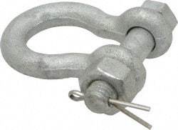 Made in USA - 3/8" Nominal Chain Size, 1 Ton Carbon Steel Bolt Anchor Shackle - 3/8" Diam, 7/16" Pin Diam, 1-7/16" High Inside Jaw, 1-1/8" Inside Width, 1-1/4" Max Body Thickness - Caliber Tooling