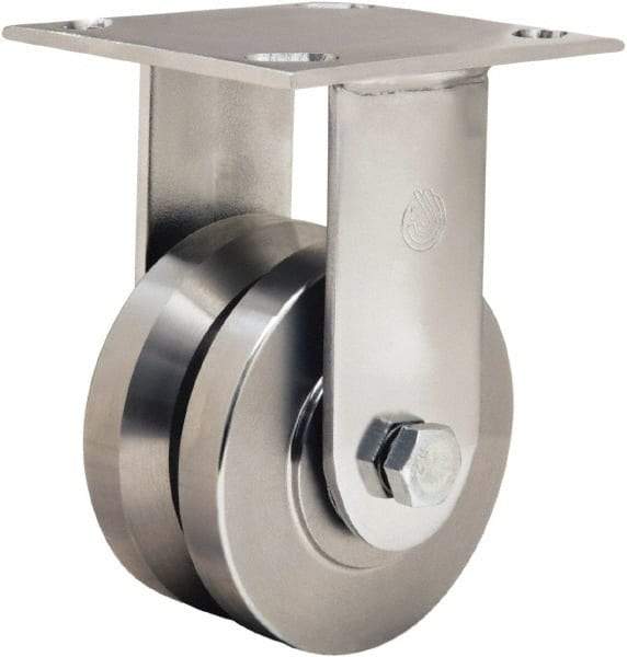 Hamilton - 4" Diam x 2" Wide, Stainless Steel Rigid Caster - 850 Lb Capacity, Top Plate Mount, 3-3/4" x 4-1/2" Plate, Delrin Bearing - Caliber Tooling