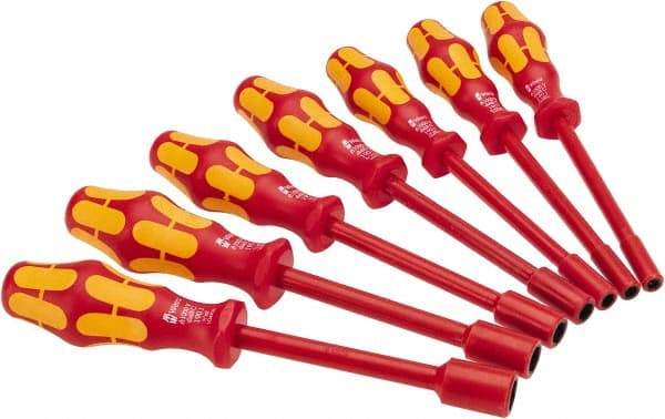 Wera - 7 Piece 3/16 to 1/2" Insulated Nutdriver Set - Solid Shaft, Ergonomic Handle - Caliber Tooling