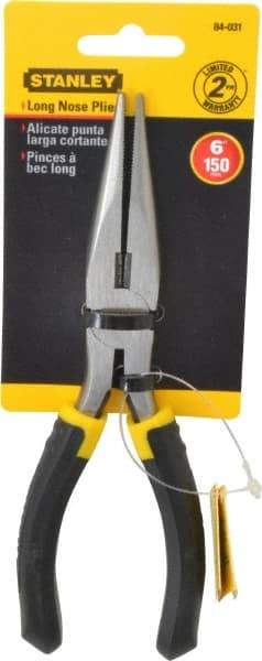 Stanley - 7" OAL, Cutting Pliers - 2-15/64" Jaw Length x 13/16" Jaw Width, Long Nose Head, Molded Plastic Handle - Caliber Tooling