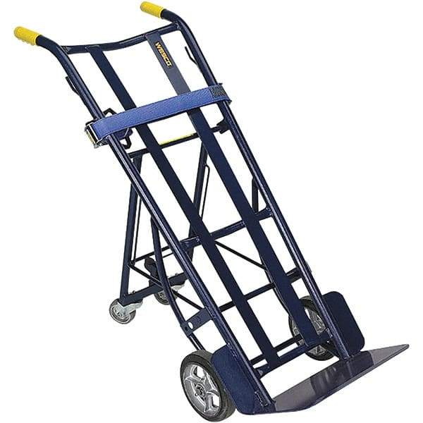 Wesco Industrial Products - 900 Lb Capacity 50-1/4" OAH Hand Truck - 10 x 16-1/2" Base Plate, Dual Handle, Steel, Mold-On Rubber Wheels - Caliber Tooling