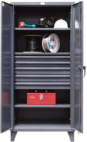 Strong Hold - 3 Shelf 5 Bin Locking Storage Cabinet - Steel, 36" Wide x 24" Deep x 78" High, Dark Gray - Caliber Tooling