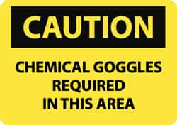 NMC - "Caution - Chemical Goggles Required in This Area", 10" Long x 14" Wide, Rigid Plastic Safety Sign - Rectangle, 0.05" Thick, Use for Accident Prevention - Caliber Tooling