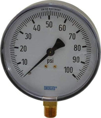 Wika - 4" Dial, 1/4 Thread, 0-100 Scale Range, Pressure Gauge - Lower Connection Mount, Accurate to 3-2-3% of Scale - Caliber Tooling