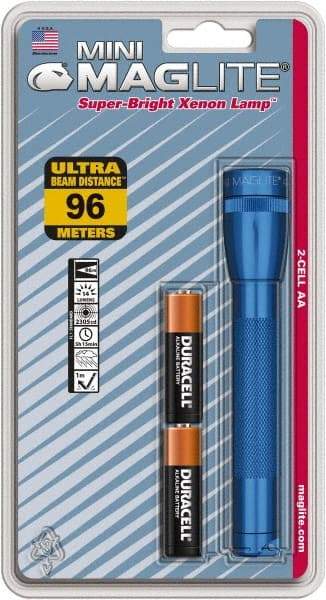 Mag-Lite - Krypton Bulb, 14 Lumens, Mini Flashlight - Blue Aluminum Body, 2 AA Alkaline Batteries Included - Caliber Tooling