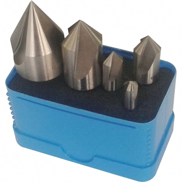 Interstate - 5 Piece, 1/16 to 9/16" Head Diam, 100° Included Angle, Single End Countersink Set - Caliber Tooling