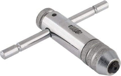 Interstate - 5/32 to 1/4" Tap Capacity, T Handle Tap Wrench - 3-3/8" Overall Length, Ratcheting - Caliber Tooling