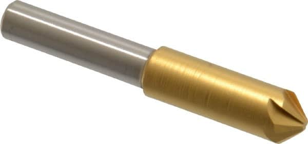Melin Tool - 5/16" Head Diam, 1/4" Shank Diam, 6 Flute 90° Cobalt Countersink - TiN Finish, 2" OAL, Single End, Straight Shank, Right Hand Cut - Caliber Tooling