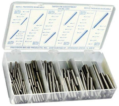 Precision Brand - 100 Piece, #0 to #6" Pin Diam, Taper Pin Assortment - 3/4 to 3" Long, 1215 & 12L14 Steel - Caliber Tooling