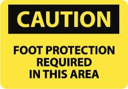 NMC - "Caution - Foot Protection Required in This Area", 10" Long x 14" Wide, Rigid Plastic Safety Sign - Rectangle, 0.05" Thick, Use for Accident Prevention - Caliber Tooling