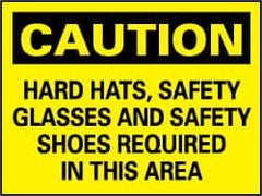 NMC - "Caution - Hard Hats, Safety Glasses, Safety Shoes Required in This Area", 14" Long x 20" Wide, Aluminum Safety Sign - Rectangle, 0.04" Thick, Use for Accident Prevention - Caliber Tooling