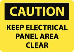 NMC - "Caution - Keep Electrical Panel Area Clear", 10" Long x 14" Wide, Pressure-Sensitive Vinyl Safety Sign - Rectangle, 0.004" Thick, Use for Accident Prevention - Caliber Tooling