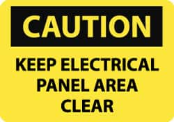 NMC - "Caution - Keep Electrical Panel Area Clear", 7" Long x 10" Wide, Pressure-Sensitive Vinyl Safety Sign - Rectangle, 0.004" Thick, Use for Accident Prevention - Caliber Tooling